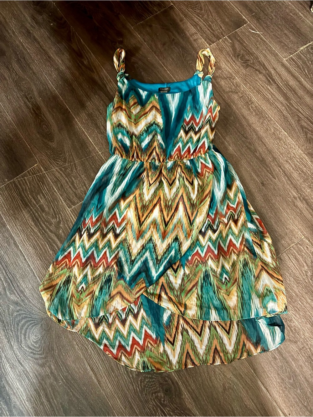 Bisou Bisou Teal Multicolor Chevron Casual Dress